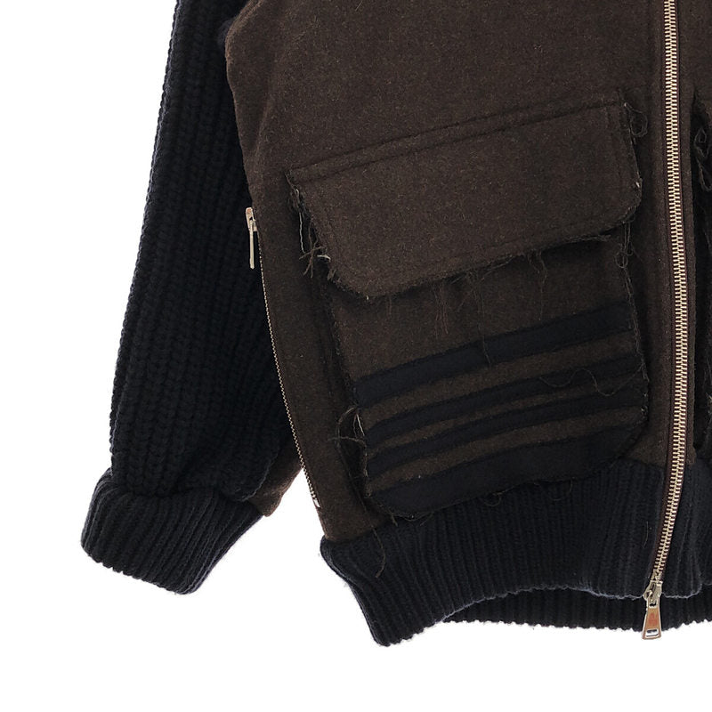 【美品】 Plan C / プランシー | メルトンウール ニット切替 ジャケット ブルゾン | 36 | ブラック/ブラウン | レディース