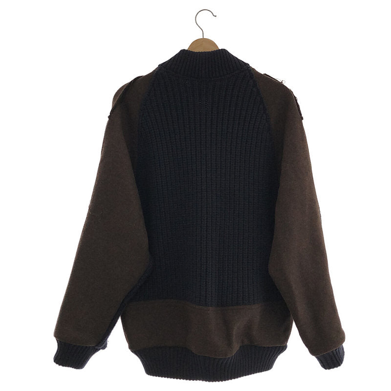 【美品】 Plan C / プランシー | メルトンウール ニット切替 ジャケット ブルゾン | 36 | ブラック/ブラウン | レディース