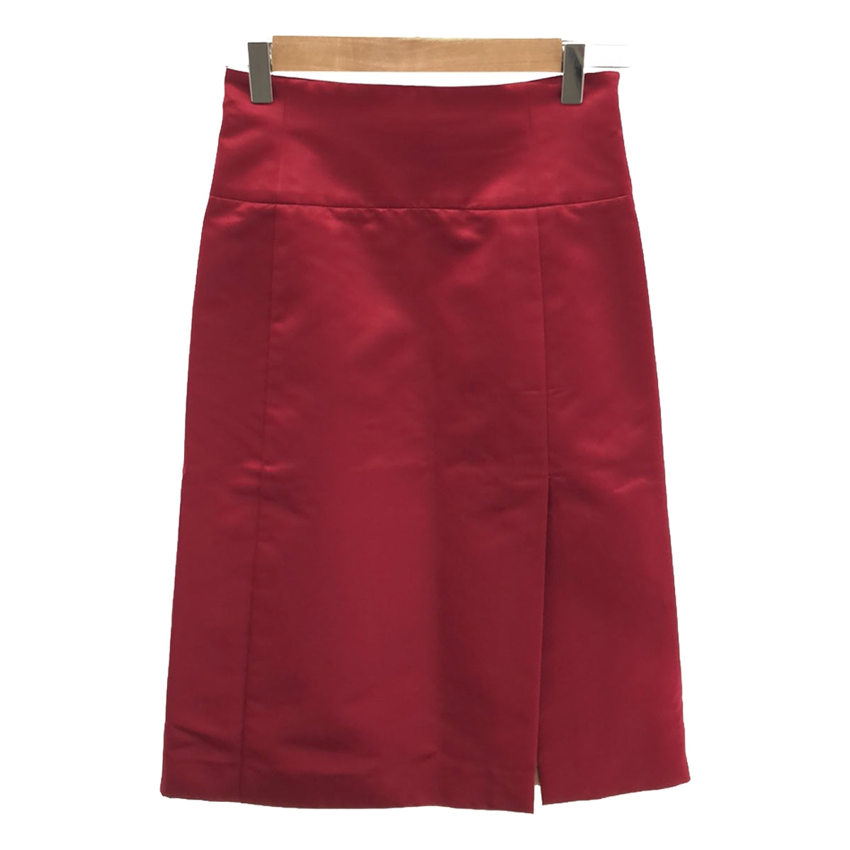 CELINE / セリーヌ | シルク混 サテン サイドスリット タイトスカート | 34 | レッド | レディース