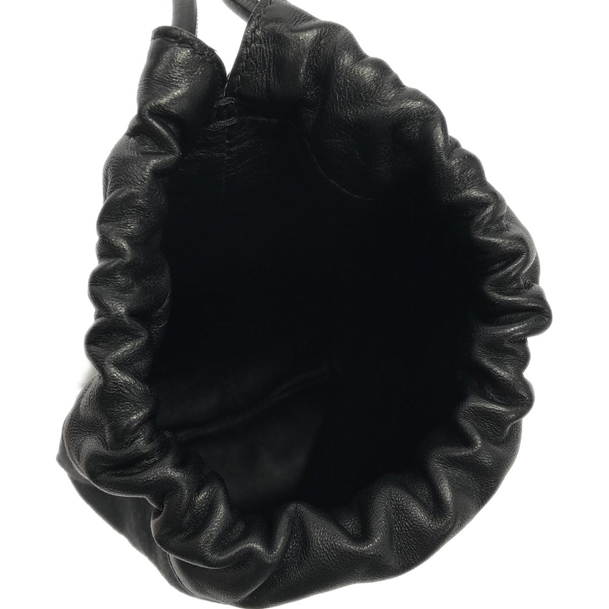 JIL SANDER | DUMPLING POUCH / Leather-trimmed drawstring pouch bag / Unisex | Black | Women's