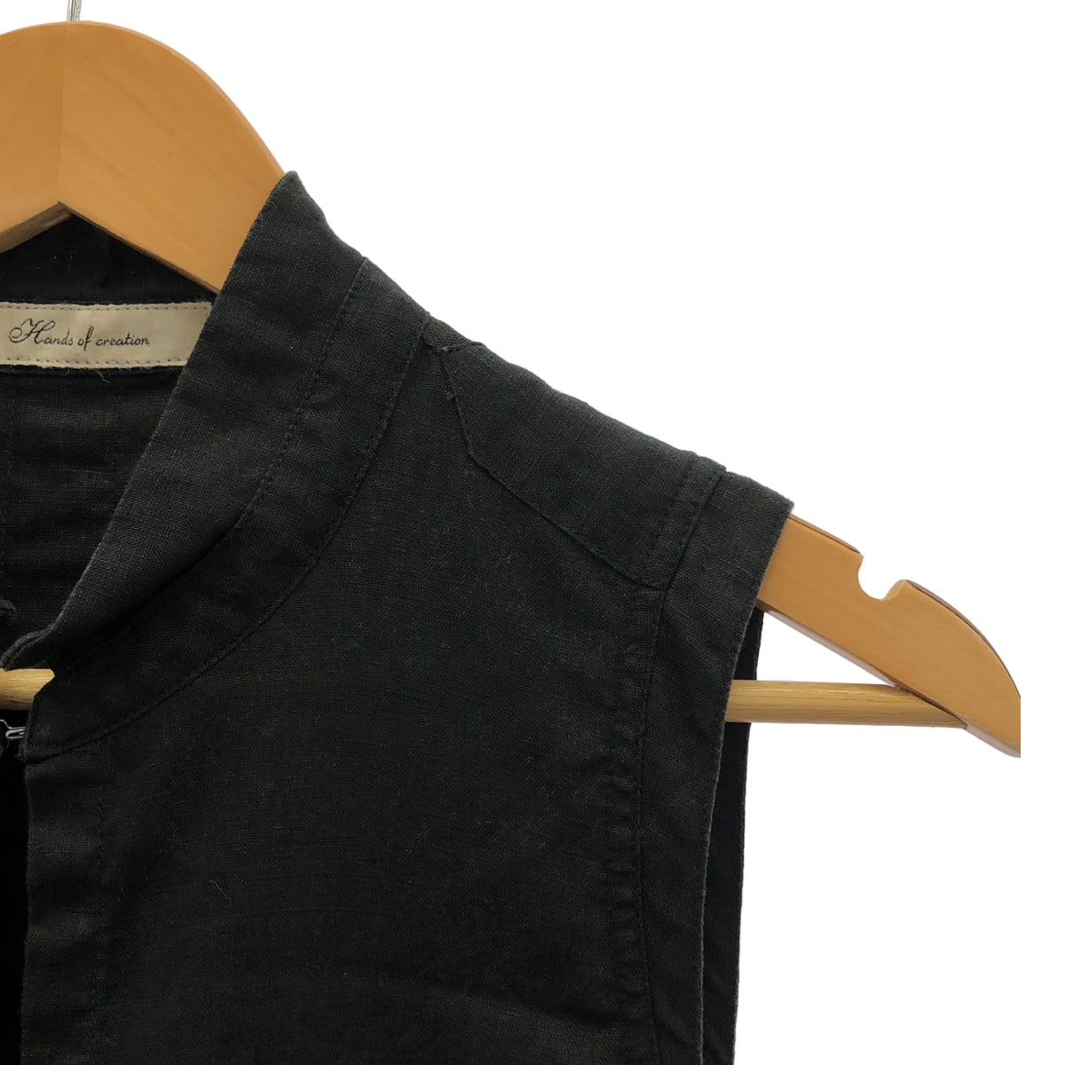 Hands of creation / 핸즈 오브 크리에이션 | 린넨 포켓 첨부 스탠드 칼라 원피스 | F | 블랙 |