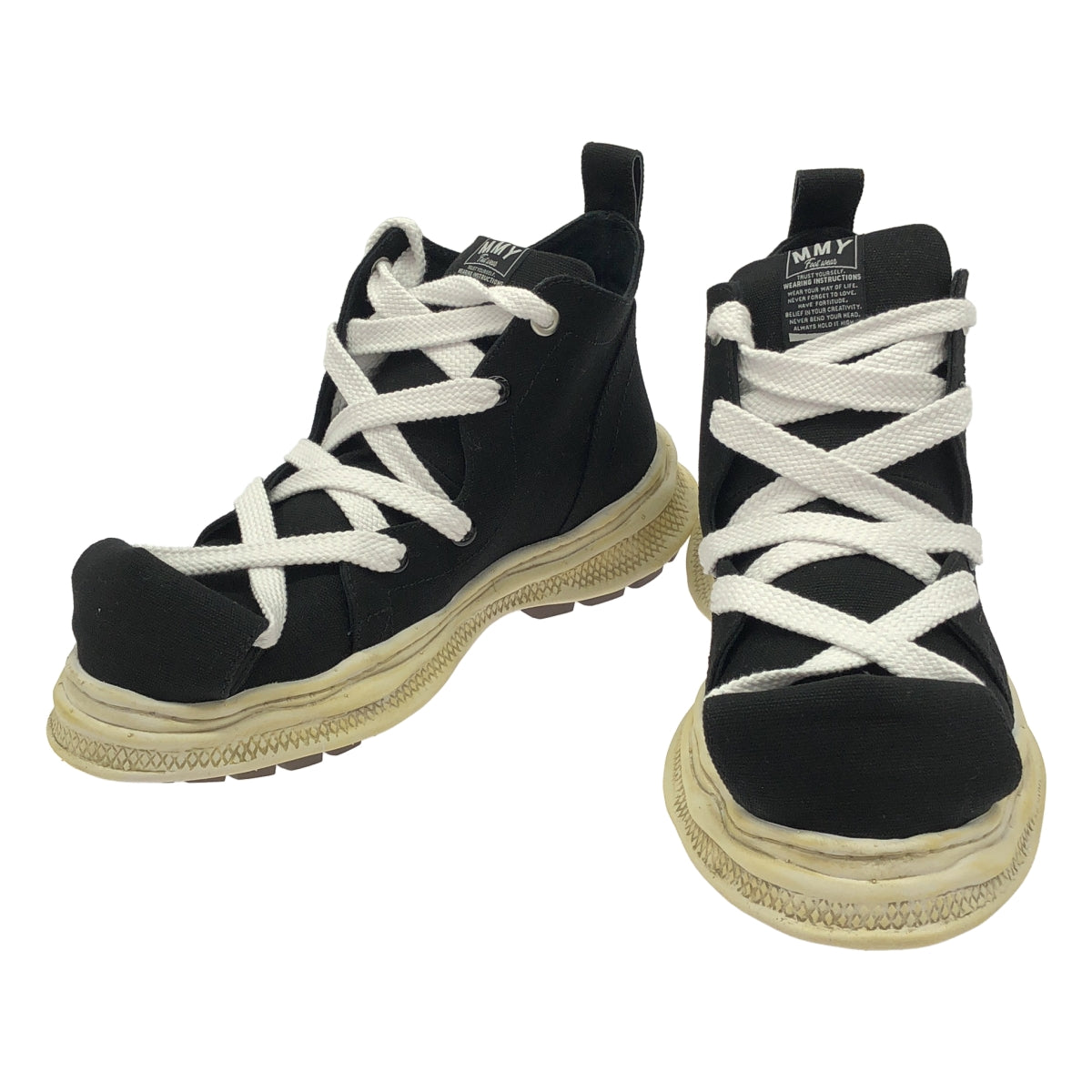 【미품】 MIHARA YASUHIRO / 미하라야스히로 | ROLL-TOE STAINING SHOES 롤투 미드컷 스니커즈 | 41 | 블랙 | 남성