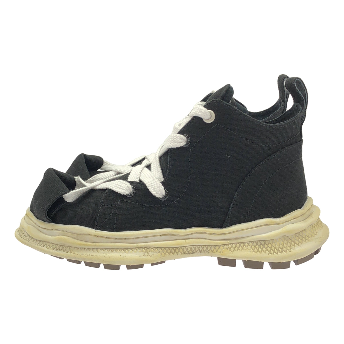 【미품】 MIHARA YASUHIRO / 미하라야스히로 | ROLL-TOE STAINING SHOES 롤투 미드컷 스니커즈 | 41 | 블랙 | 남성