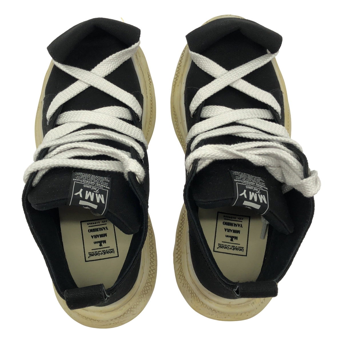 【미품】 MIHARA YASUHIRO / 미하라야스히로 | ROLL-TOE STAINING SHOES 롤투 미드컷 스니커즈 | 41 | 블랙 | 남성