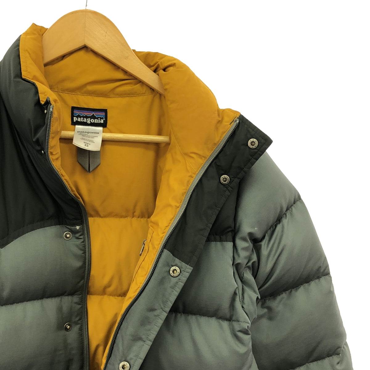 Patagonia / 파타고니아 | Slingshot Down Jacket 다운 재킷 | S | 회색 / 겨자 | 남성