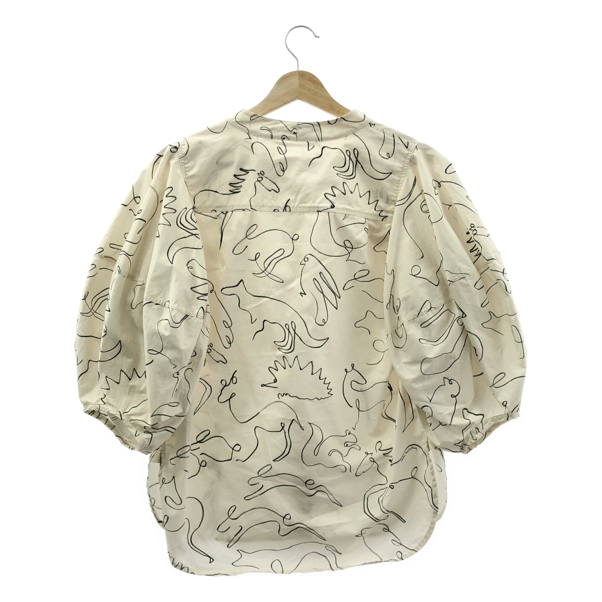 STELLA McCARTNEY | 塗鴉印花動物印花蝴蝶結泡泡袖襯衫 | 38 碼 | 象牙色 | 女款