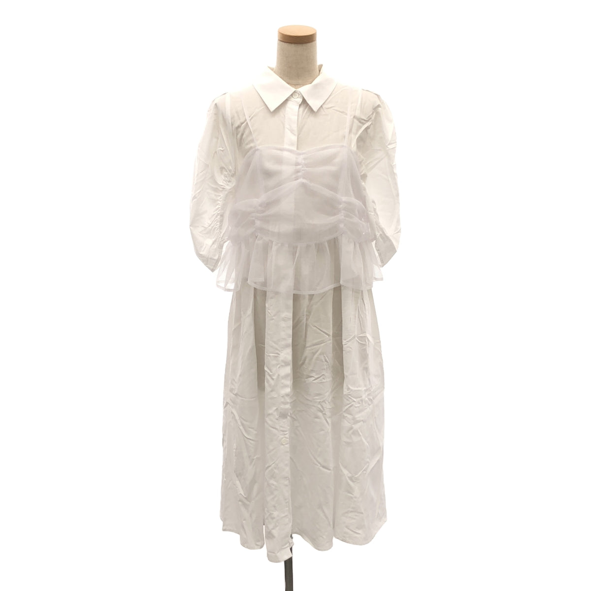 糖果脫衣舞孃 / 糖果脫衣舞孃 | CAMI DOCKING SHIRT ONE-PIECE / 薄紗緊身胸衣分層襯衫式連身裙 | 2 |白色 |女性的