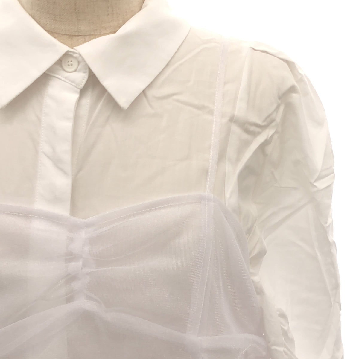 糖果脫衣舞孃 / 糖果脫衣舞孃 | CAMI DOCKING SHIRT ONE-PIECE / 薄紗緊身胸衣分層襯衫式連身裙 | 2 |白色 |女性的