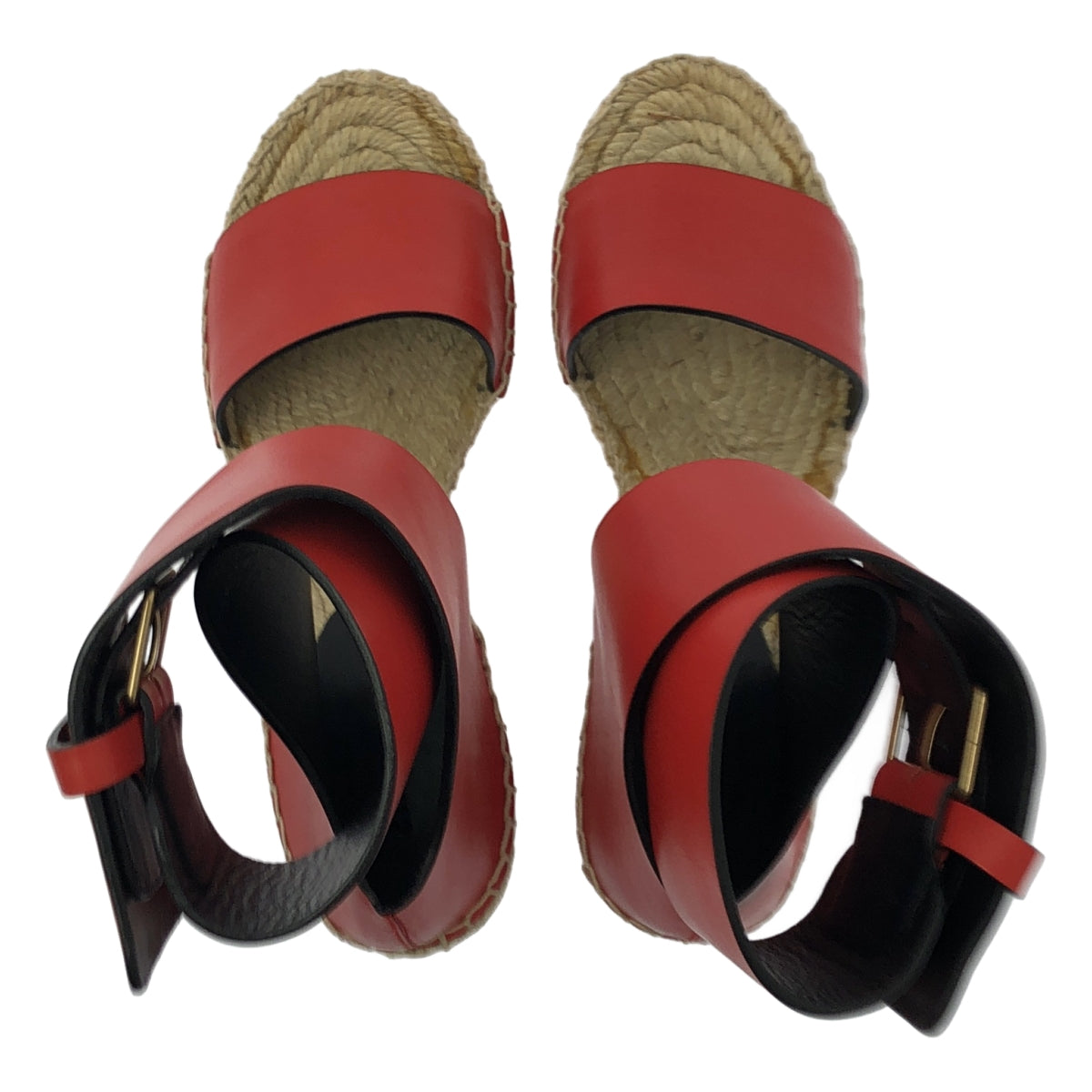 CELINE / セリーヌ | by Phoebe Philo フィービー / アンクルストラップ ウェッジソール サンダル | 36 | ベージュ/レッド | レディース