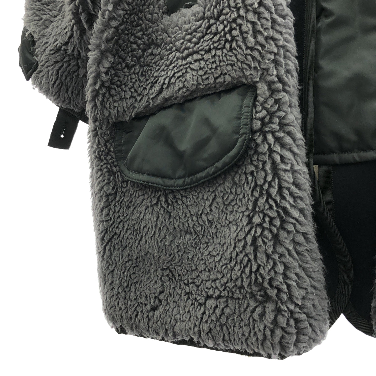 sacai / サカイ | 2022AW | Faux Shearling x Nylon Twill Coat / 異素材 切替 ボア ナイロン オーバーコート | 1 | グレー | レディース