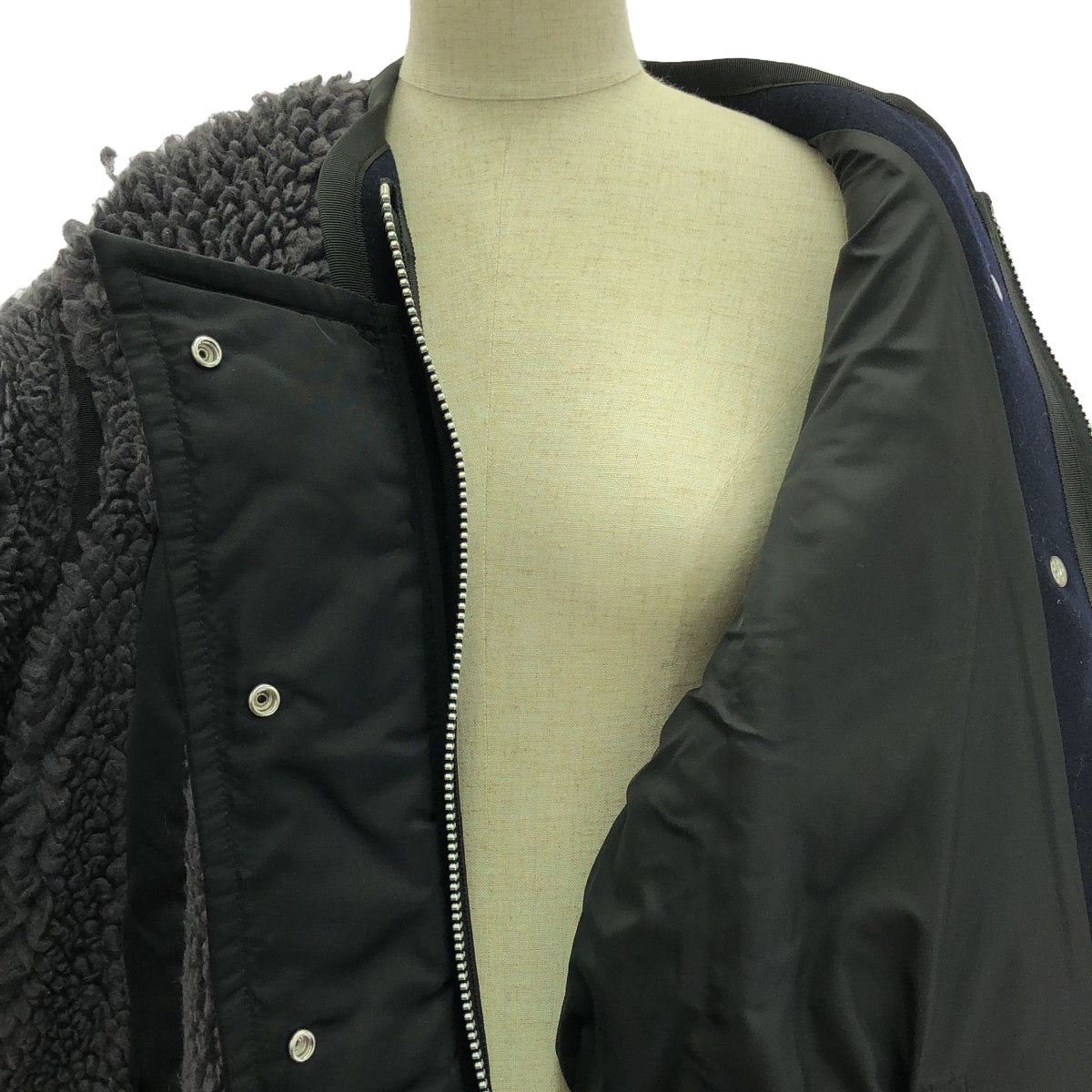 sacai / サカイ | 2022AW | Faux Shearling x Nylon Twill Coat / 異素材 切替 ボア ナイロン オーバーコート | 1 | グレー | レディース