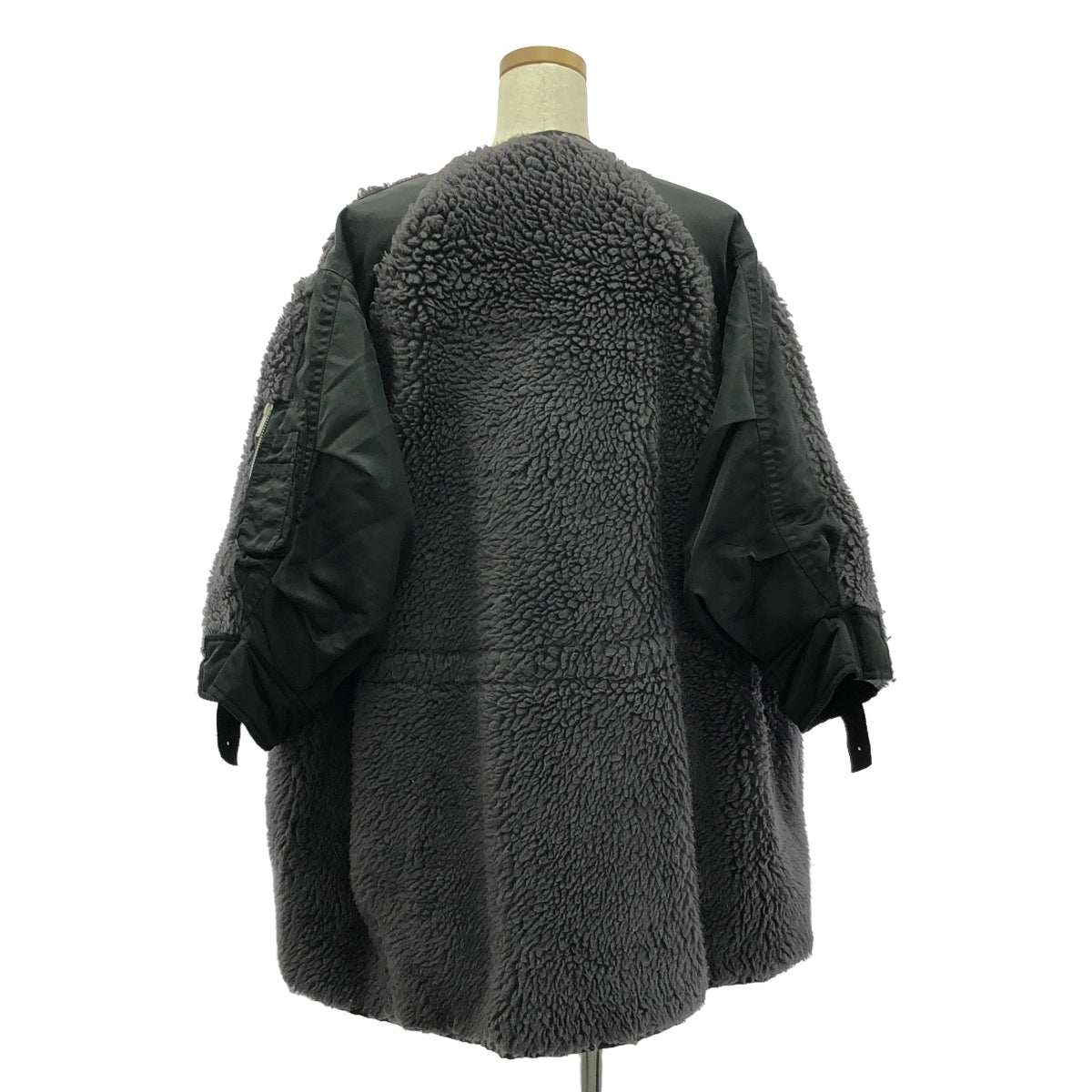 sacai / サカイ | 2022AW | Faux Shearling x Nylon Twill Coat / 異素材 切替 ボア ナイロン オーバーコート | 1 | グレー | レディース
