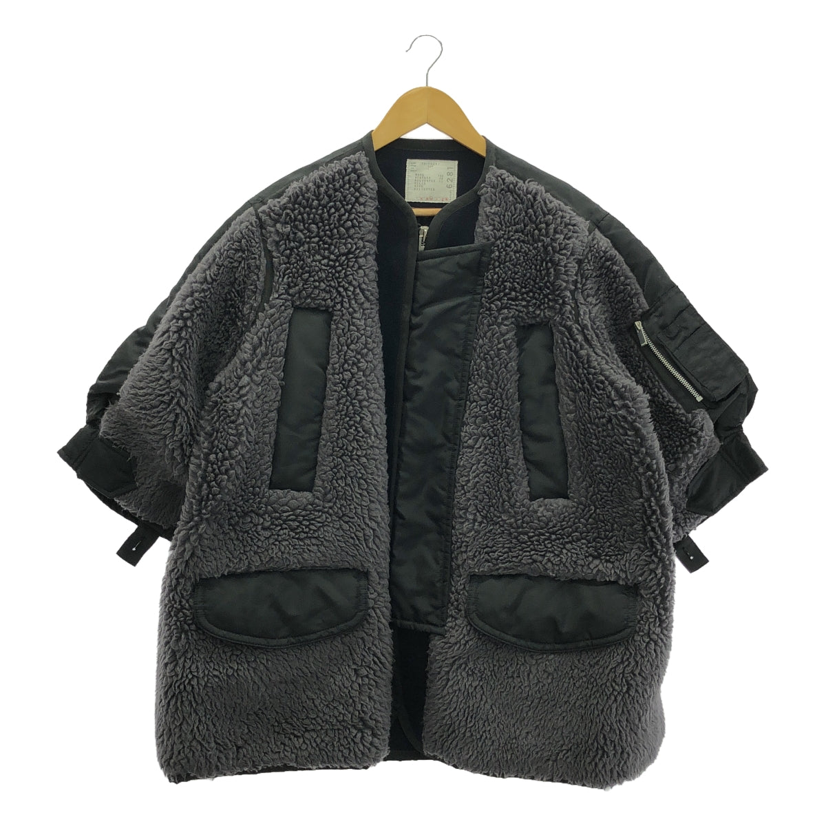 sacai / サカイ | 2022AW | Faux Shearling x Nylon Twill Coat / 異素材 切替 ボア ナイロン オーバーコート | 1 | グレー | レディース