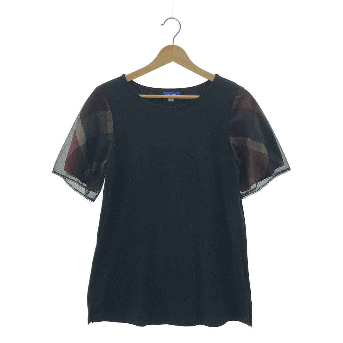 BLUE LABEL CRESTBRIDGE / 블루 라벨 크레스트 브릿지 | 튈 레이어드 체크 소매 반소매 컷소우 | 38 | 블랙 | 여성