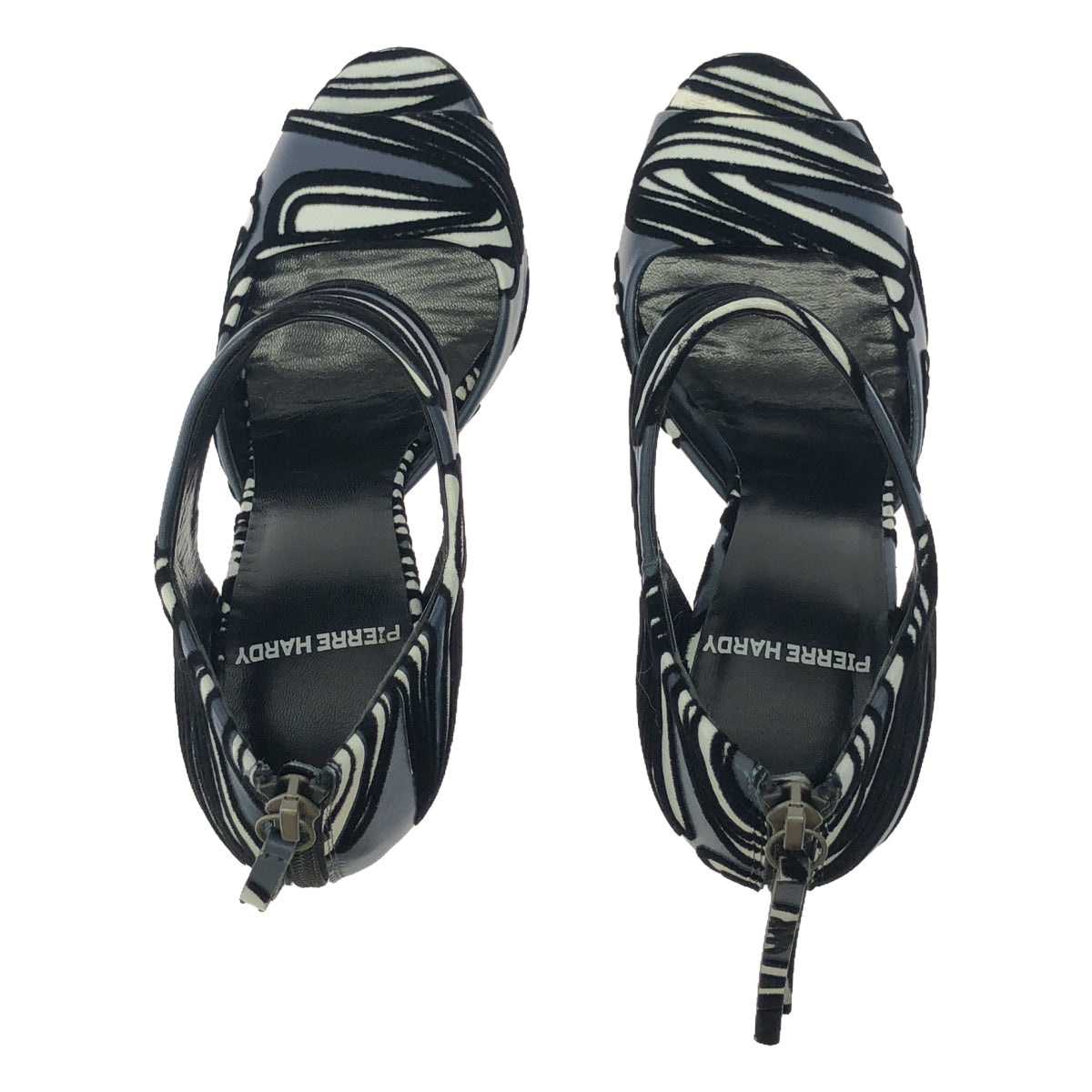 PIERRE HARDY / ピエールアルディ | 総柄 オープントゥ ヒールパンプス | 36 1/2 | ブルー/ホワイト/ブラック | レディース