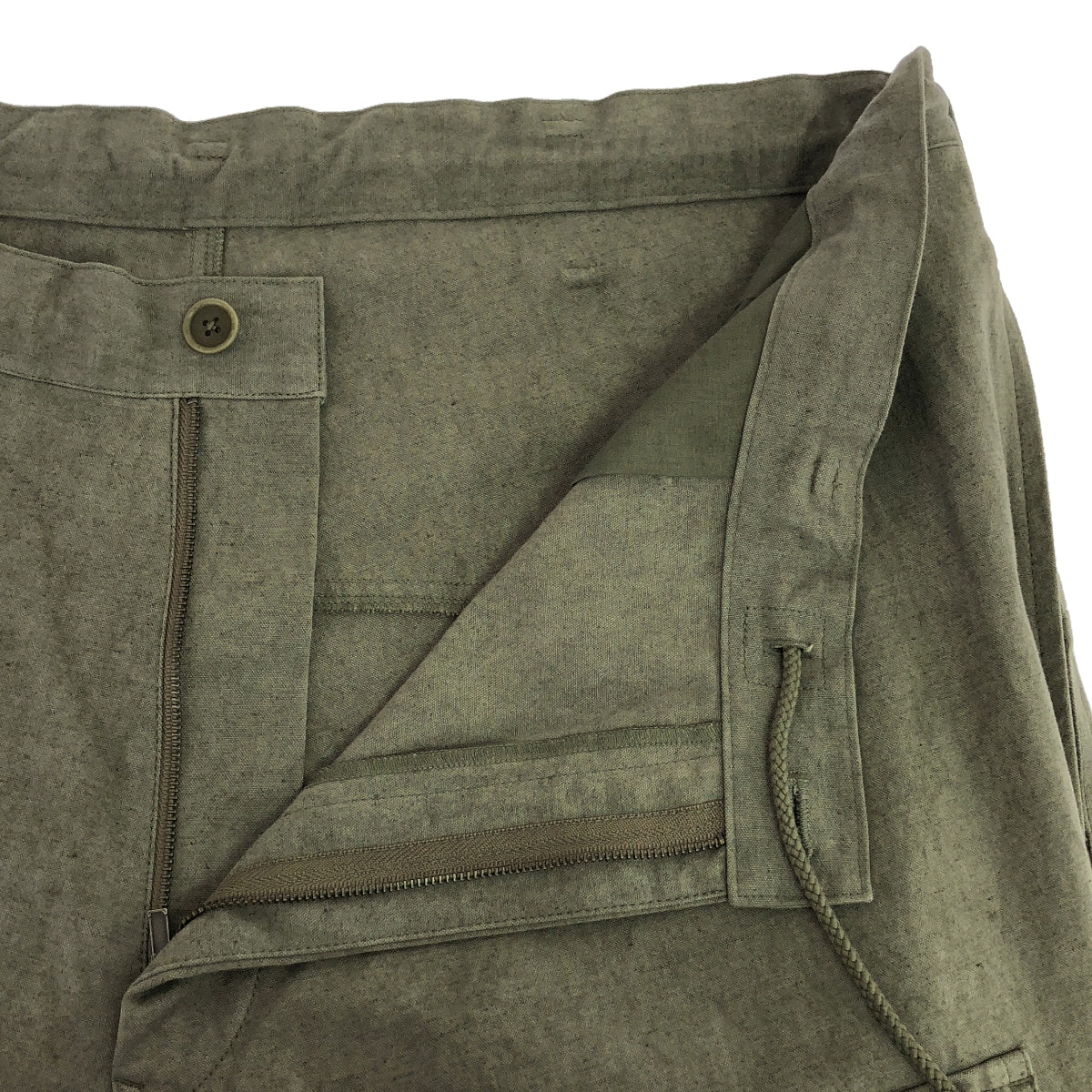 【미품】 Y's for men / 와이즈 포멘 요우지야마모토 | 2024SS | COTTON LINEN SULFIDED OZONE WORK PANTS WITH STRING 코튼 린넨 캔버스 워크 팬츠 | 3 |