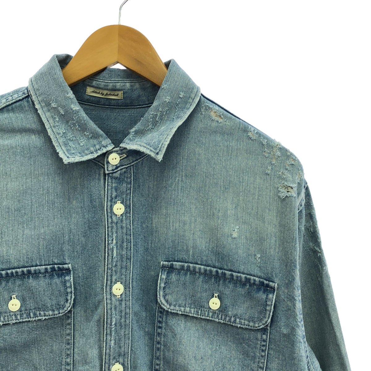 AP STUDIO / エーピーストゥディオ | 2022SS | ATTICK BY JOHNBULL ダメージ デニム シャツ | F | インディゴブルー | レディース