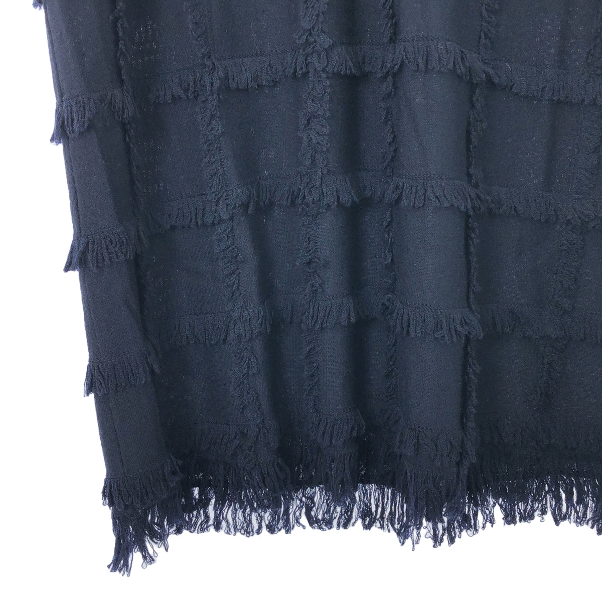 【미품】 Drawer / 드로워 | 울 프린지 반팔 니트 원피스 | 네이비 | 여성