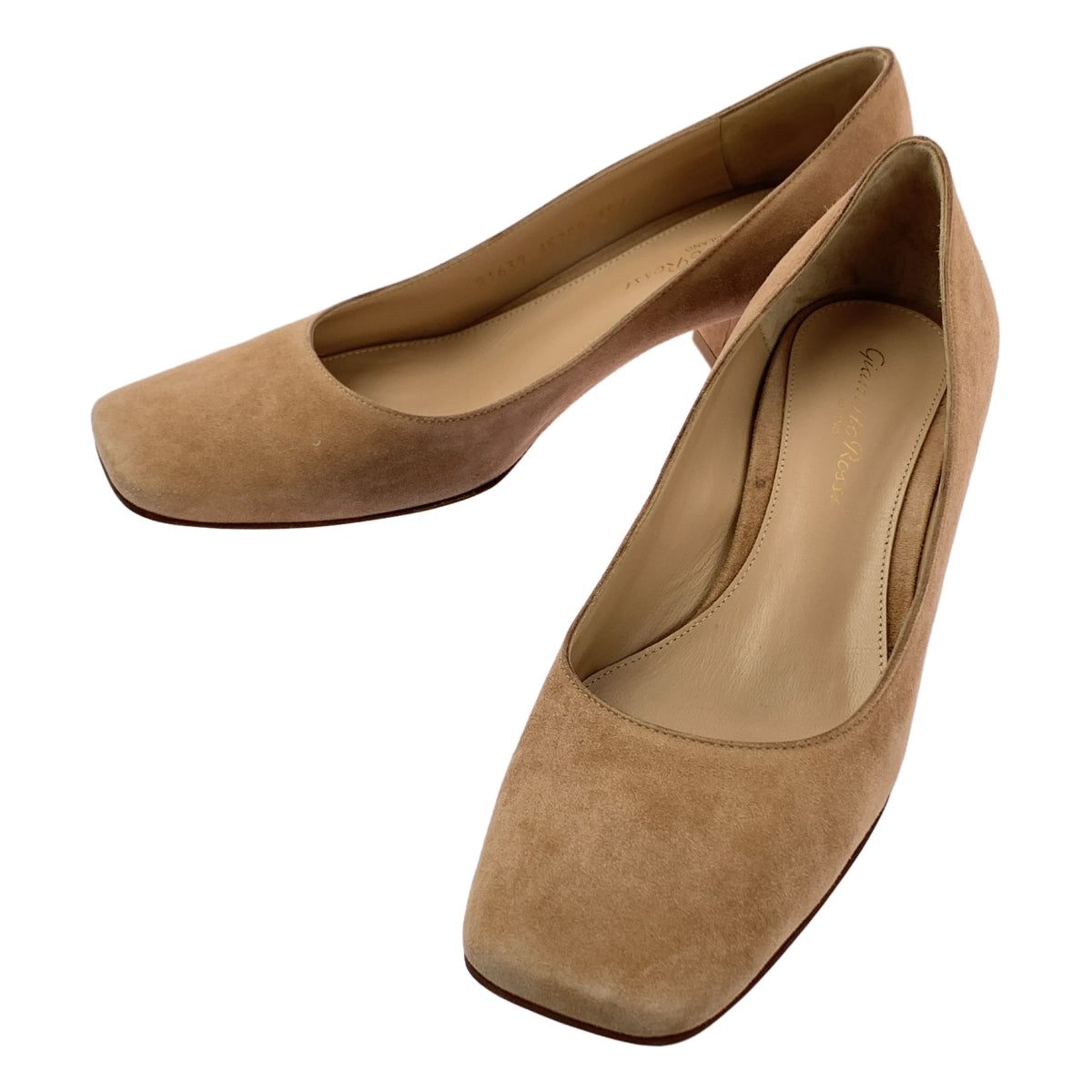 Gianvito Rossi / 쟌비트로시 | 스웨이드 가죽 스퀘어 투 청키 힐 펌프스 | 35 1/2 | 라이트 브라운 | 여성