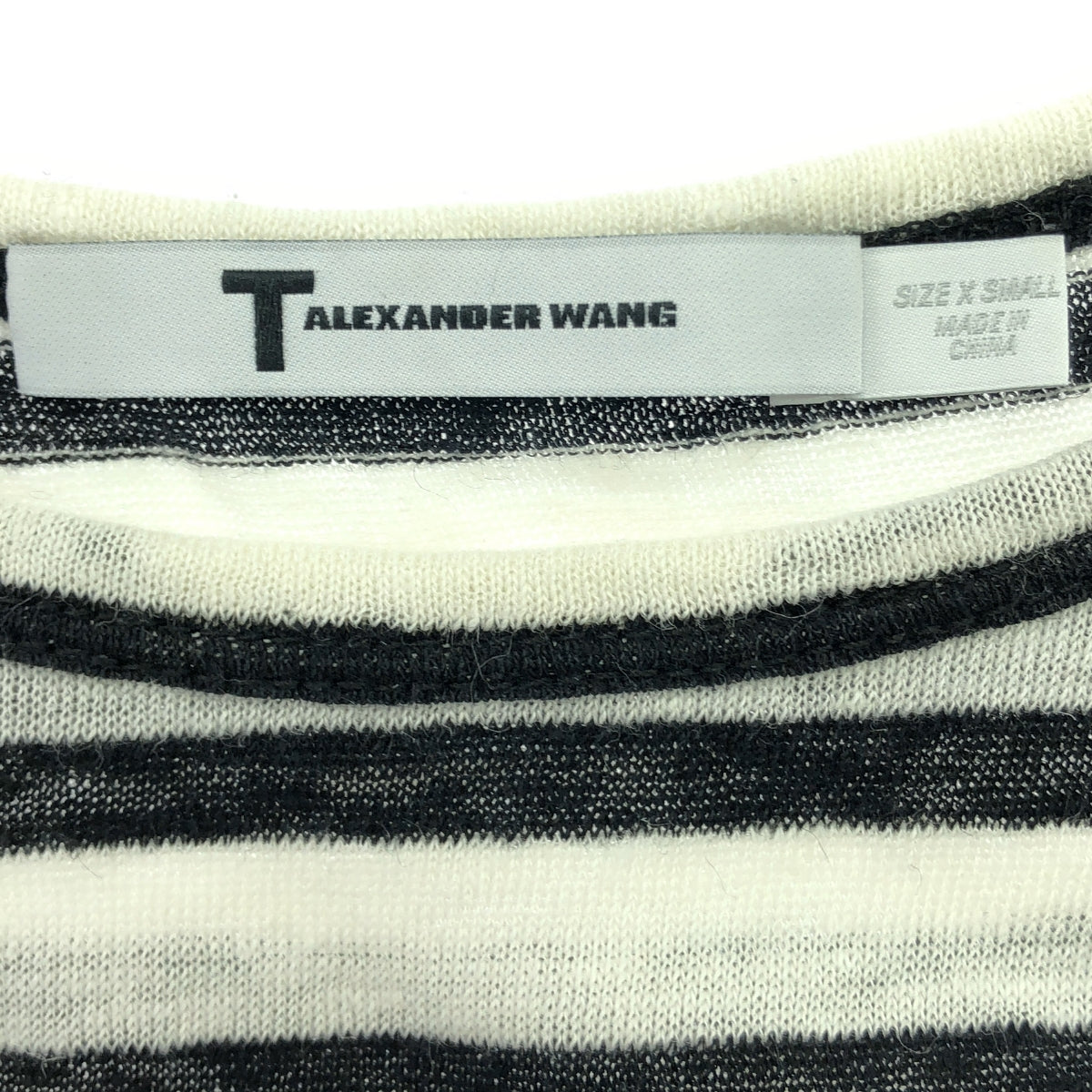 T by Alexander Wang / ティーバイアレキサンダーワン | リネンボーダーカットソー | XS | ホワイト×ブラック | レディース