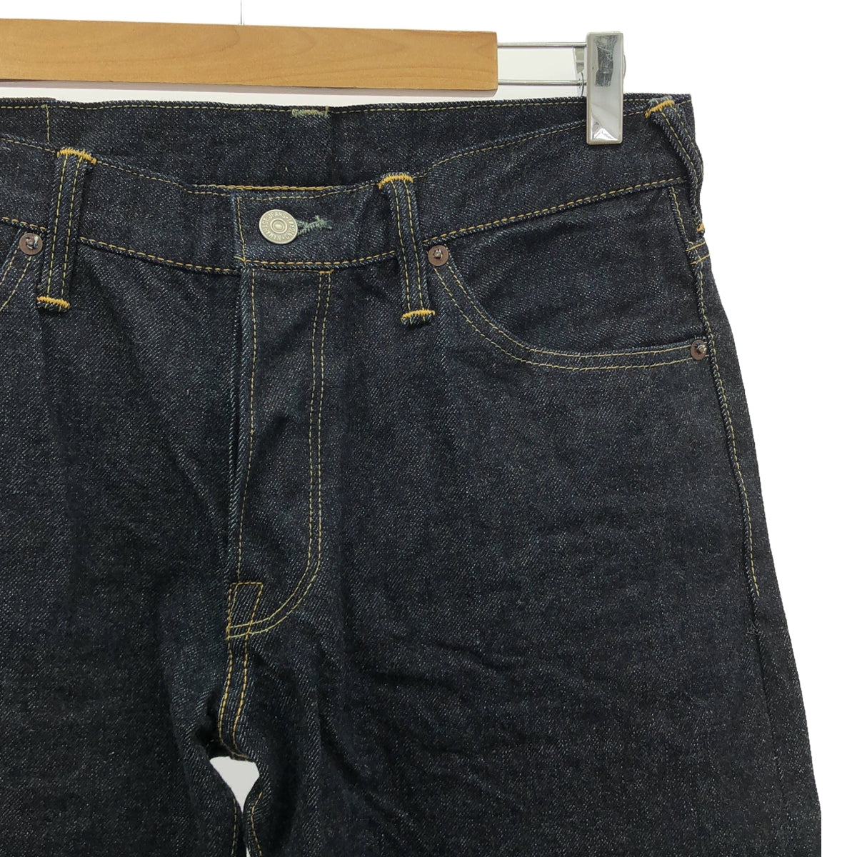【미품】 NAMAHAGE JEANS / 나마하게 청바지 | 0187XX / 가죽 패치 세르빗치 데님 팬츠 | 32 | 인디고 | 남성
