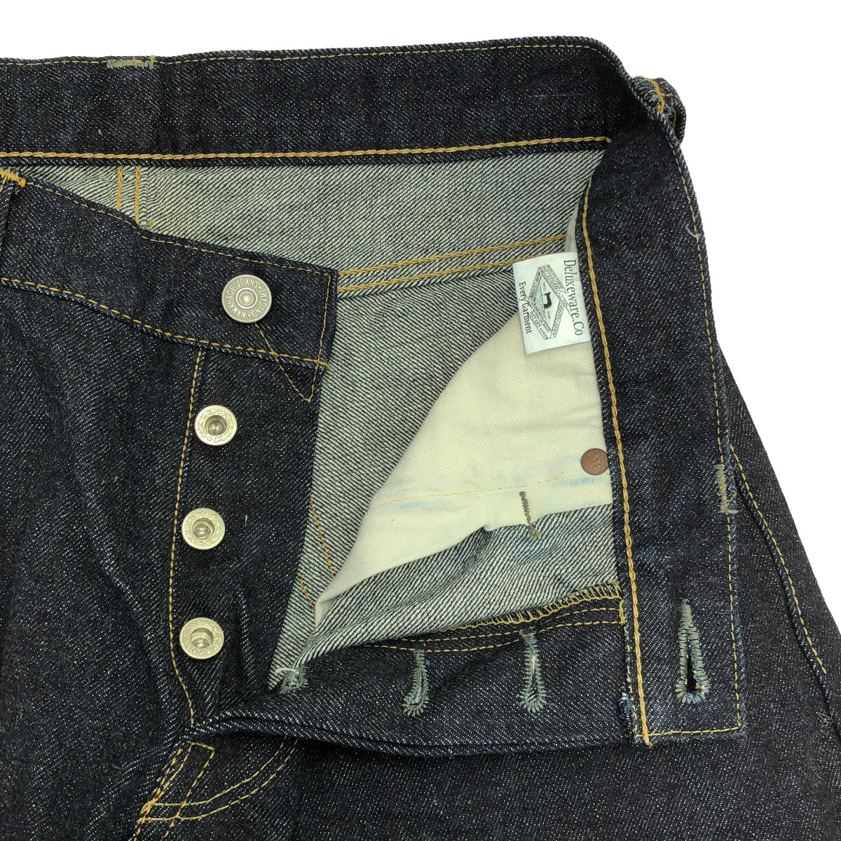 【미품】 NAMAHAGE JEANS / 나마하게 청바지 | 0187XX / 가죽 패치 세르빗치 데님 팬츠 | 32 | 인디고 | 남성