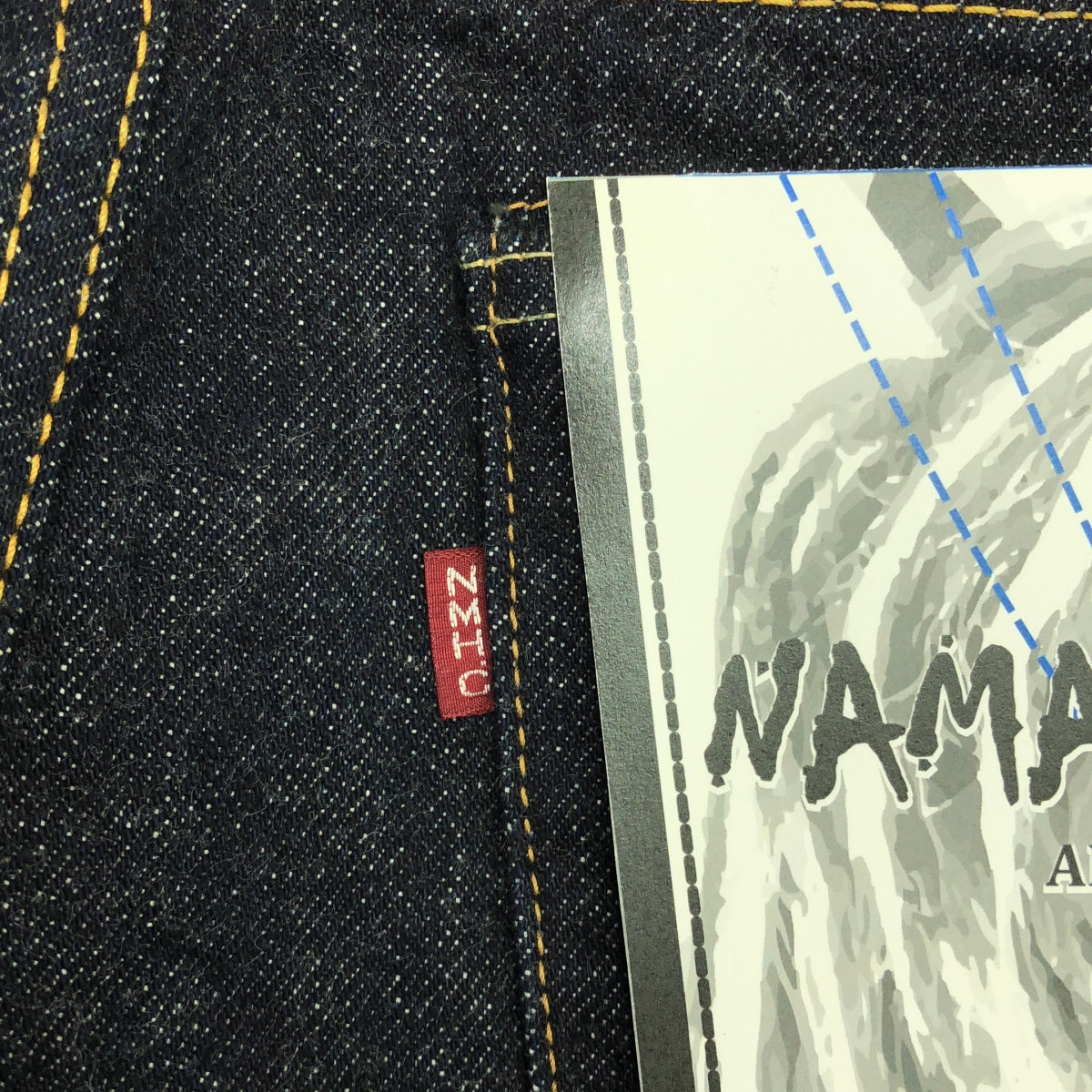 【미품】 NAMAHAGE JEANS / 나마하게 청바지 | 0187XX / 가죽 패치 세르빗치 데님 팬츠 | 32 | 인디고 | 남성