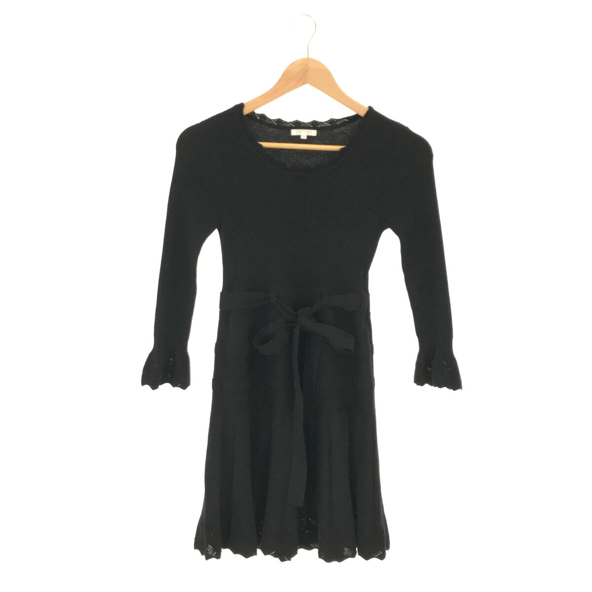 【美品】 TO BE CHIC / トゥー ビー シック | ニット リブ ジャガード 切替 フレア ワンピース | 2 | ブラック | レディース