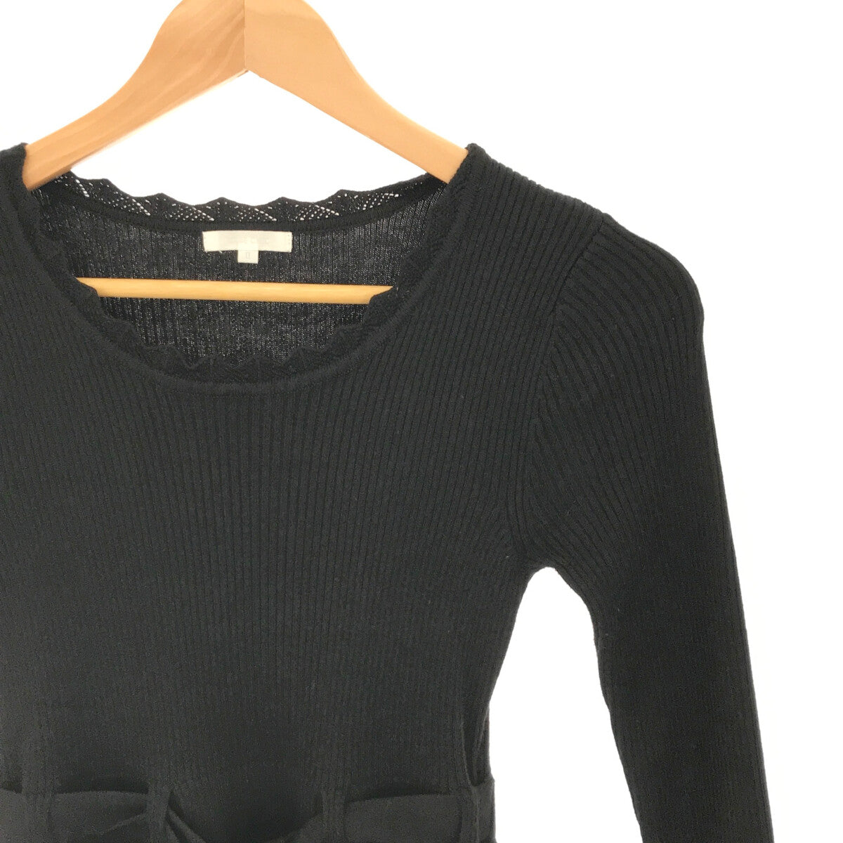 【美品】 TO BE CHIC / トゥー ビー シック | ニット リブ ジャガード 切替 フレア ワンピース | 2 | ブラック | レディース