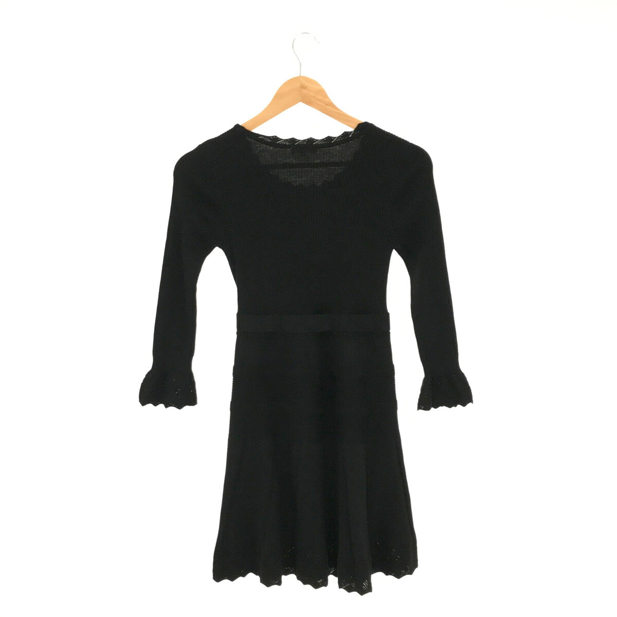 【美品】 TO BE CHIC / トゥー ビー シック | ニット リブ ジャガード 切替 フレア ワンピース | 2 | ブラック | レディース