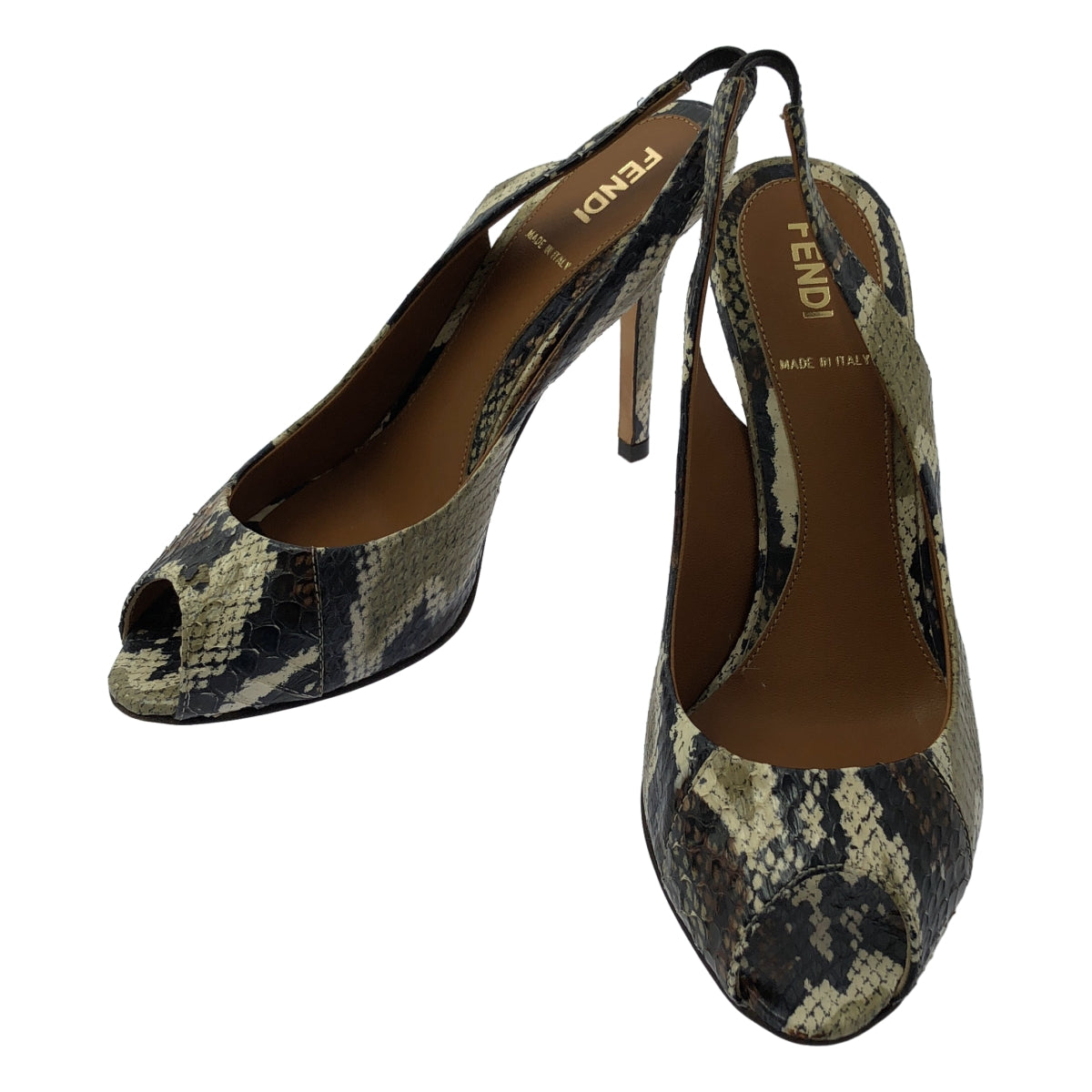 FENDI / 펜디 | 가죽 파이썬 힐 펌프스 | 36 | 블랙 / 베이지 / 브라운 계열 | 여성