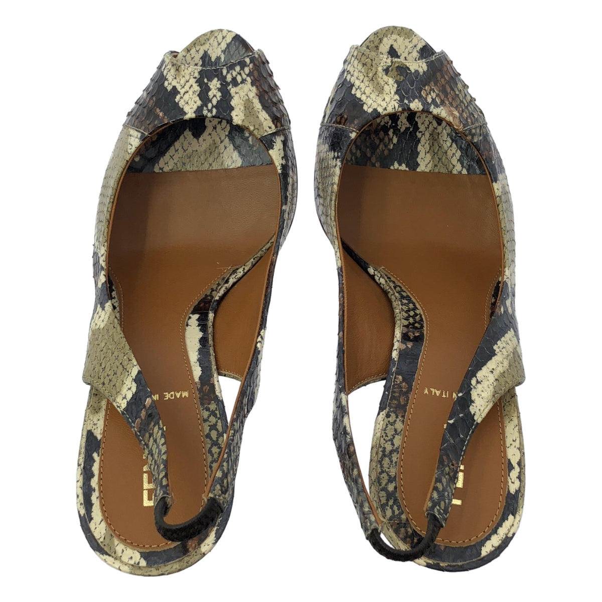 FENDI / 펜디 | 가죽 파이썬 힐 펌프스 | 36 | 블랙 / 베이지 / 브라운 계열 | 여성