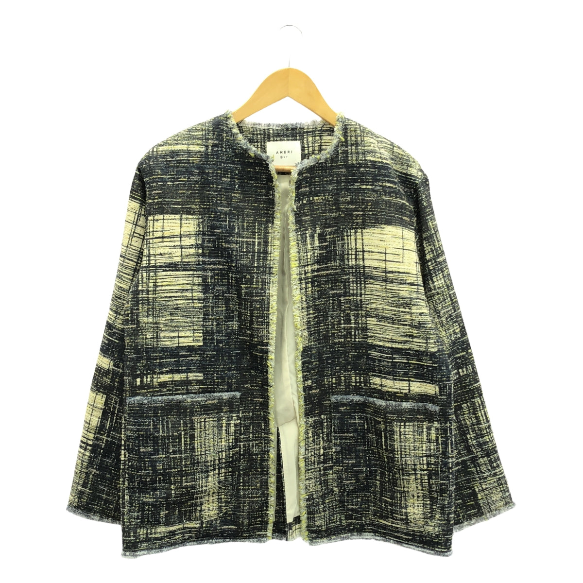 【美品】 AMERI / アメリ | LADY LIKE PRINT TWEEDS JACKET / ツイード ノーカラージャケット / 総裏地 | S | マルチカラー | レディース