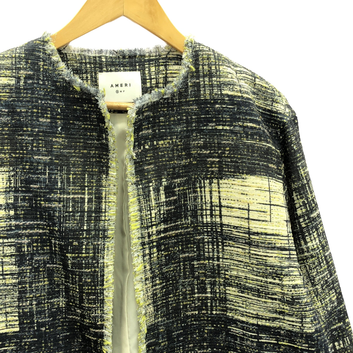 【美品】 AMERI / アメリ | LADY LIKE PRINT TWEEDS JACKET / ツイード ノーカラージャケット / 総裏地 | S | マルチカラー | レディース