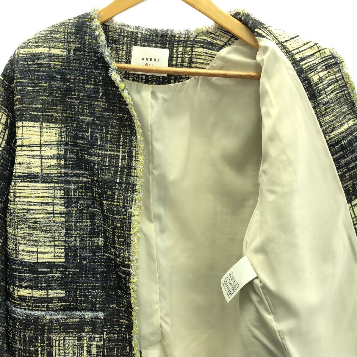 【美品】 AMERI / アメリ | LADY LIKE PRINT TWEEDS JACKET / ツイード ノーカラージャケット / 総裏地 | S | マルチカラー | レディース