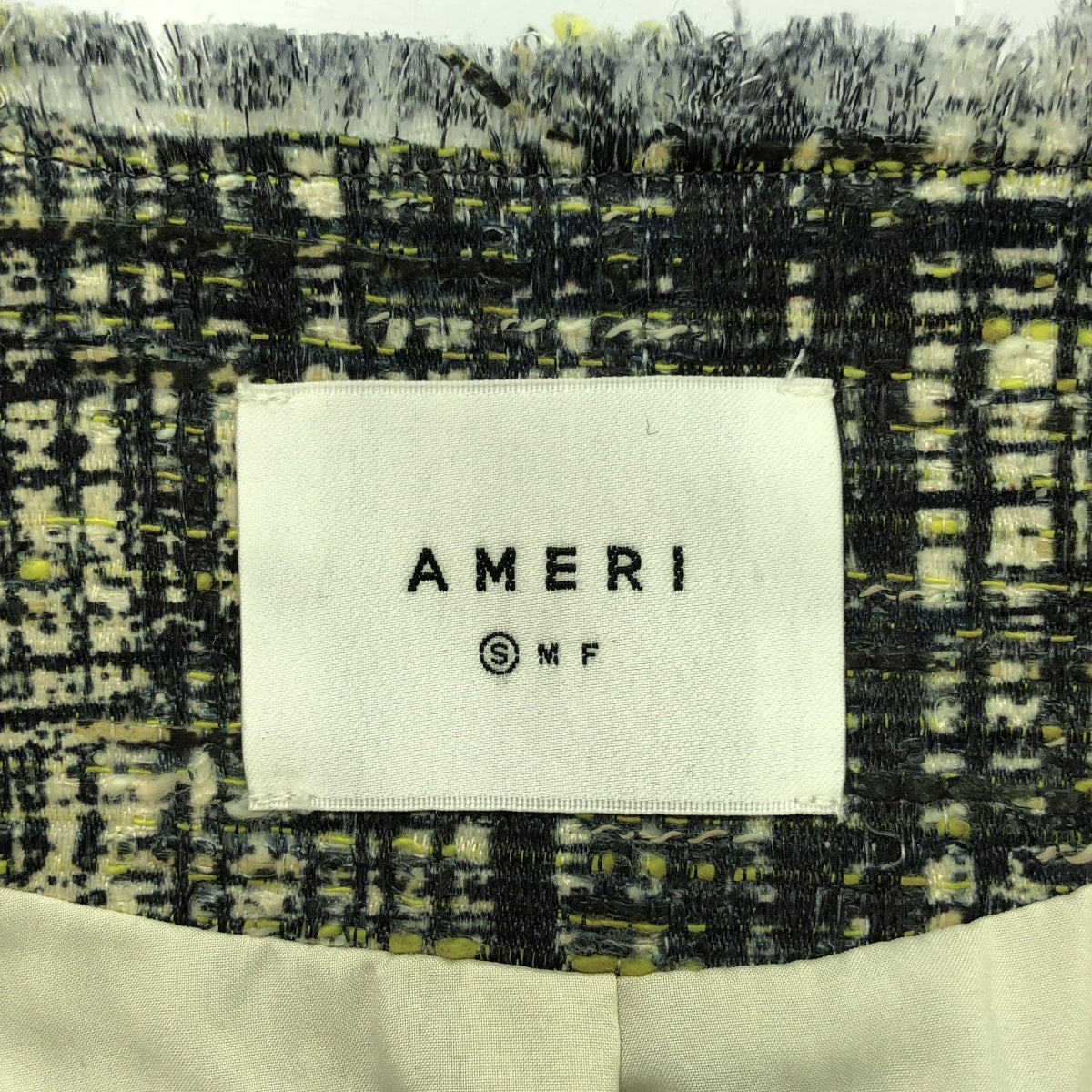 【美品】 AMERI / アメリ | LADY LIKE PRINT TWEEDS JACKET / ツイード ノーカラージャケット / 総裏地 | S | マルチカラー | レディース