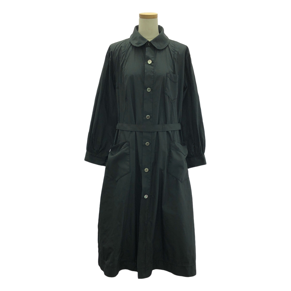 【美品】 tao COMME des GARCONS / タオコムデギャルソン | 2022SS | ポリエステル ステッチワーク ベルテッド コート | M | ブラック | レディース