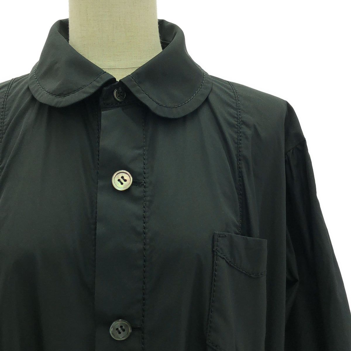 【美品】  tao COMME des GARCONS / タオコムデギャルソン | 2022SS | ポリエステル ステッチワーク ベルテッド コート | M | ブラック | レディース