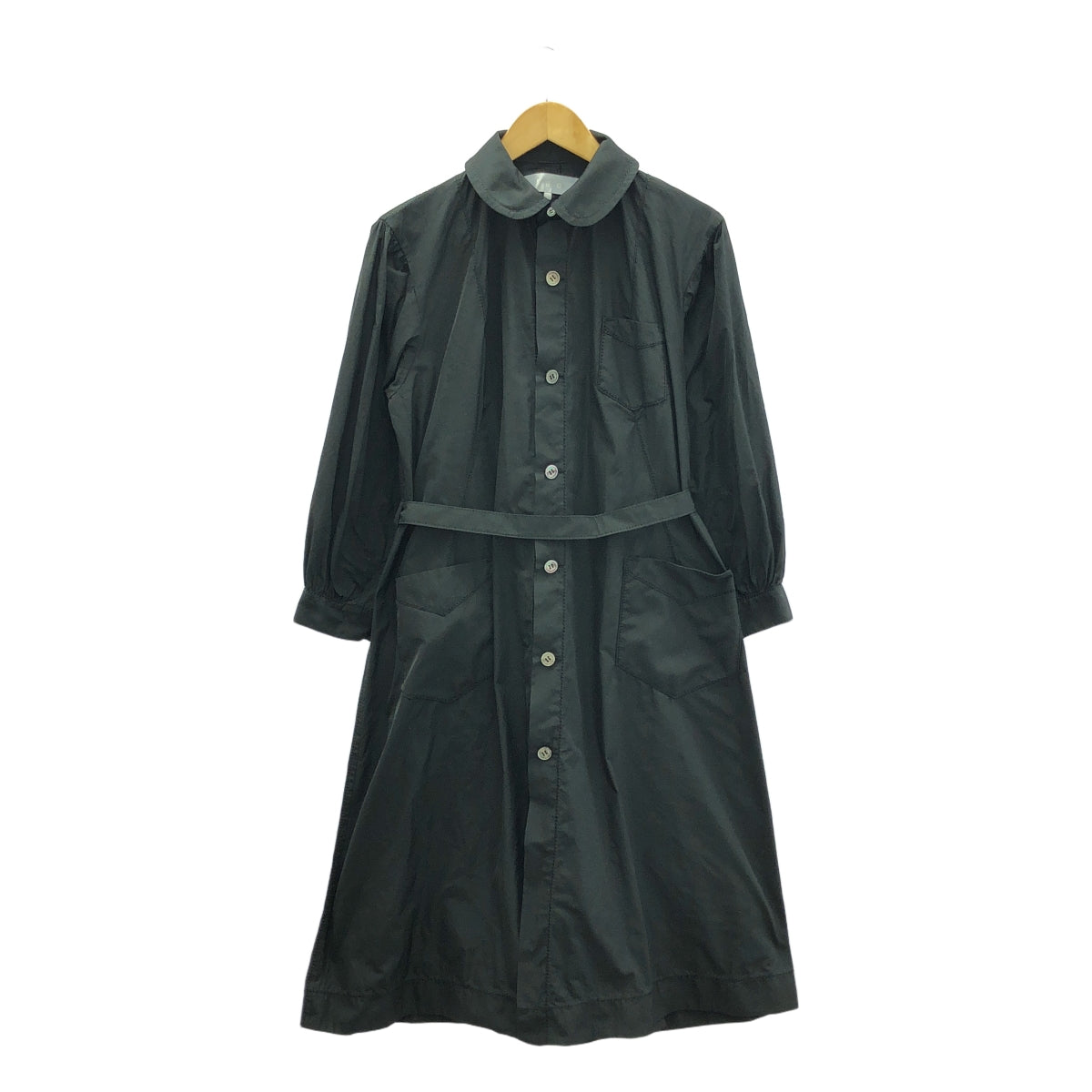 【美品】 tao COMME des GARCONS / タオコムデギャルソン | 2022SS | ポリエステル ステッチワーク ベルテッド コート | M | ブラック | レディース