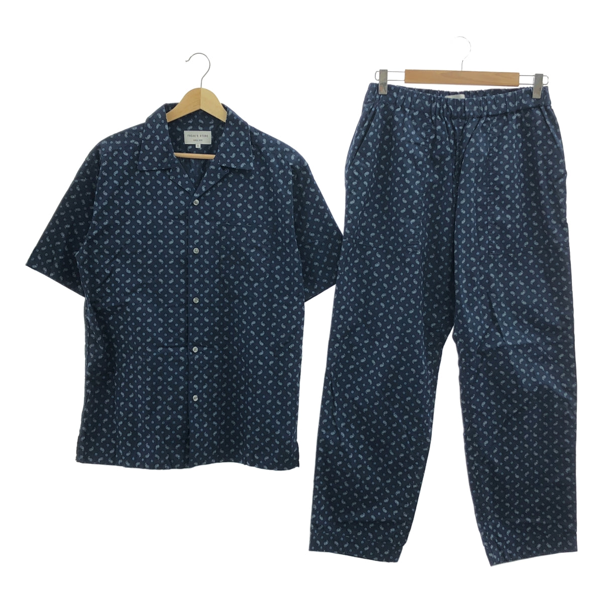 FREAK'S STORE / 프릭스 스토어 | 페이즐리 무늬 셋업 / 오픈 컬러 셔츠 / 이지 팬츠 | M | 네이비 | 남성