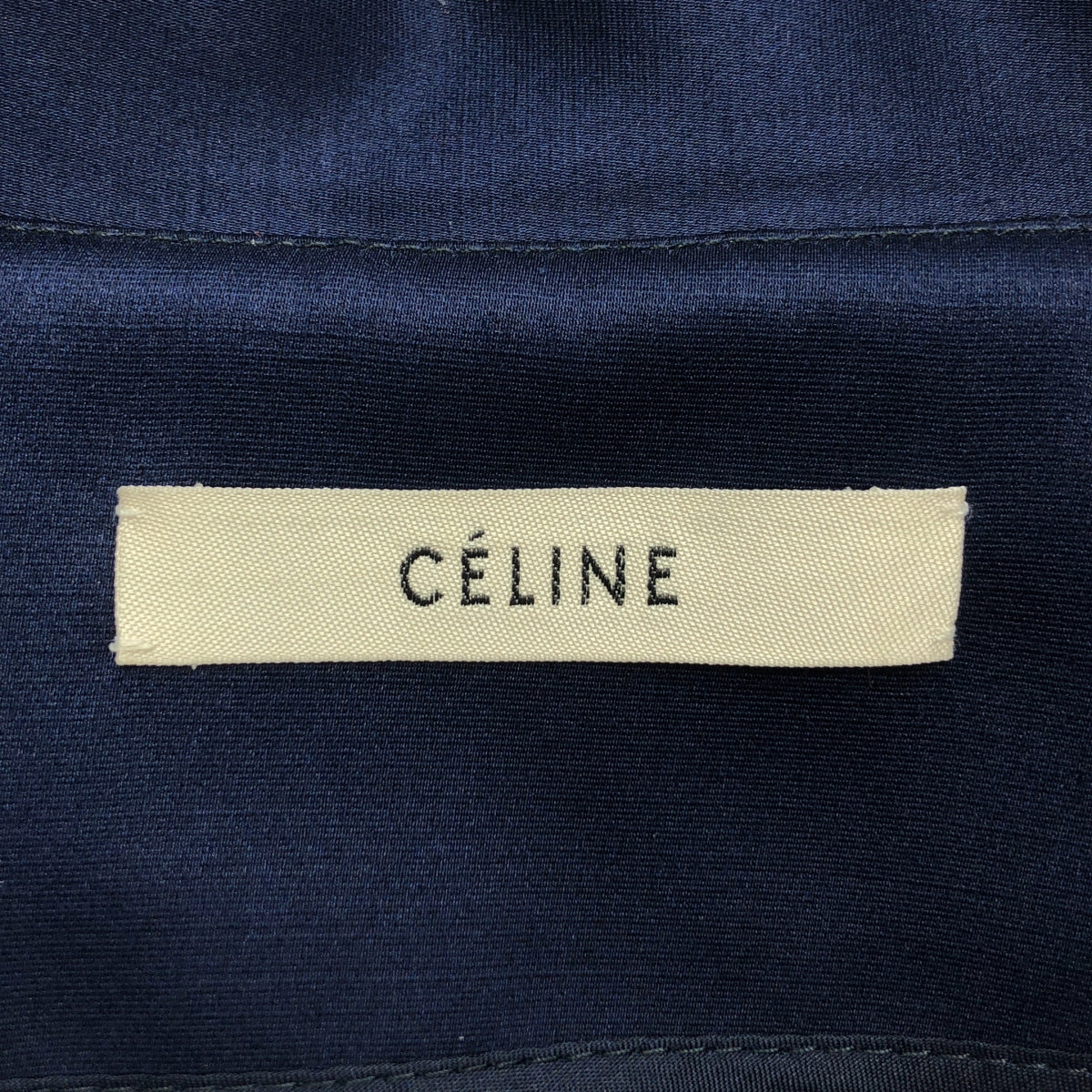 CELINE / セリーヌ | フィービー期 シルク ウール スタンドカラースキッパー ドレス ワンピース | 36 | ネイビー | レディース