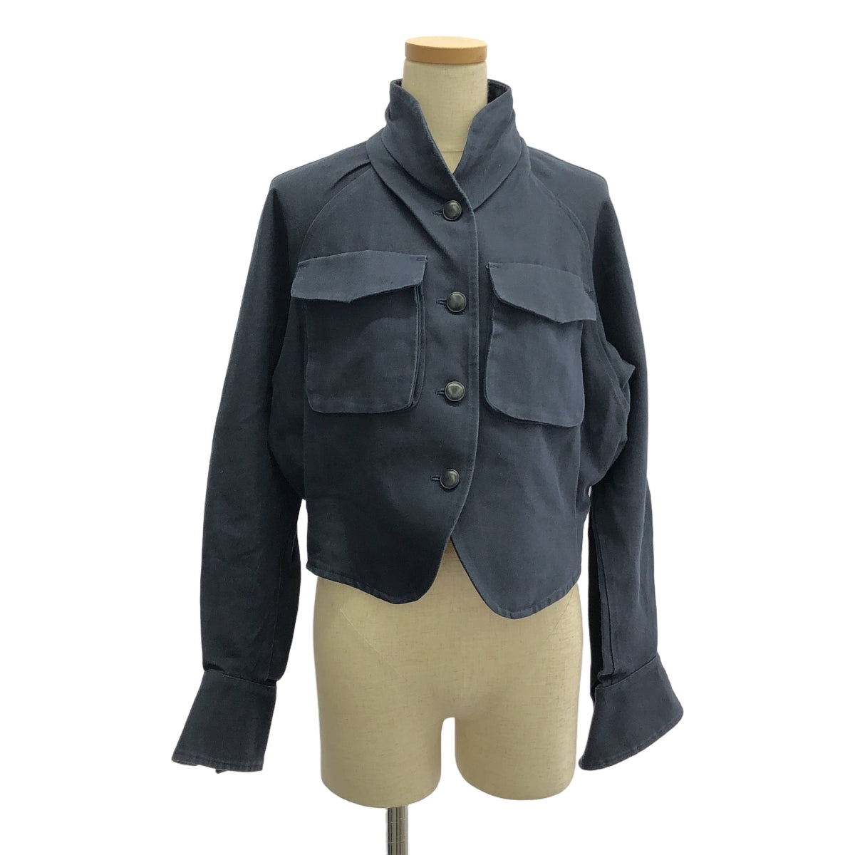 Mame Kurogouchi / 마메쿠로고우치 | Cotton Linen Twill Short Jacket 코튼 린넨 숏 재킷 | 2 | 네이비 | 여성