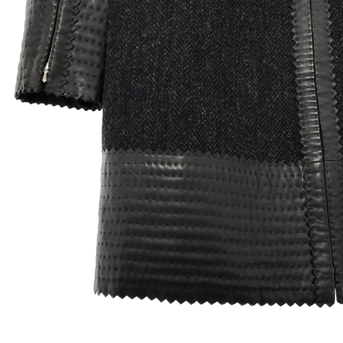 【미품】 CHANEL / 샤넬 | 울 헤링본 트위드 램 스킨 트리밍 안감 실크 지퍼 코트 | 36 | 회색 | 여성