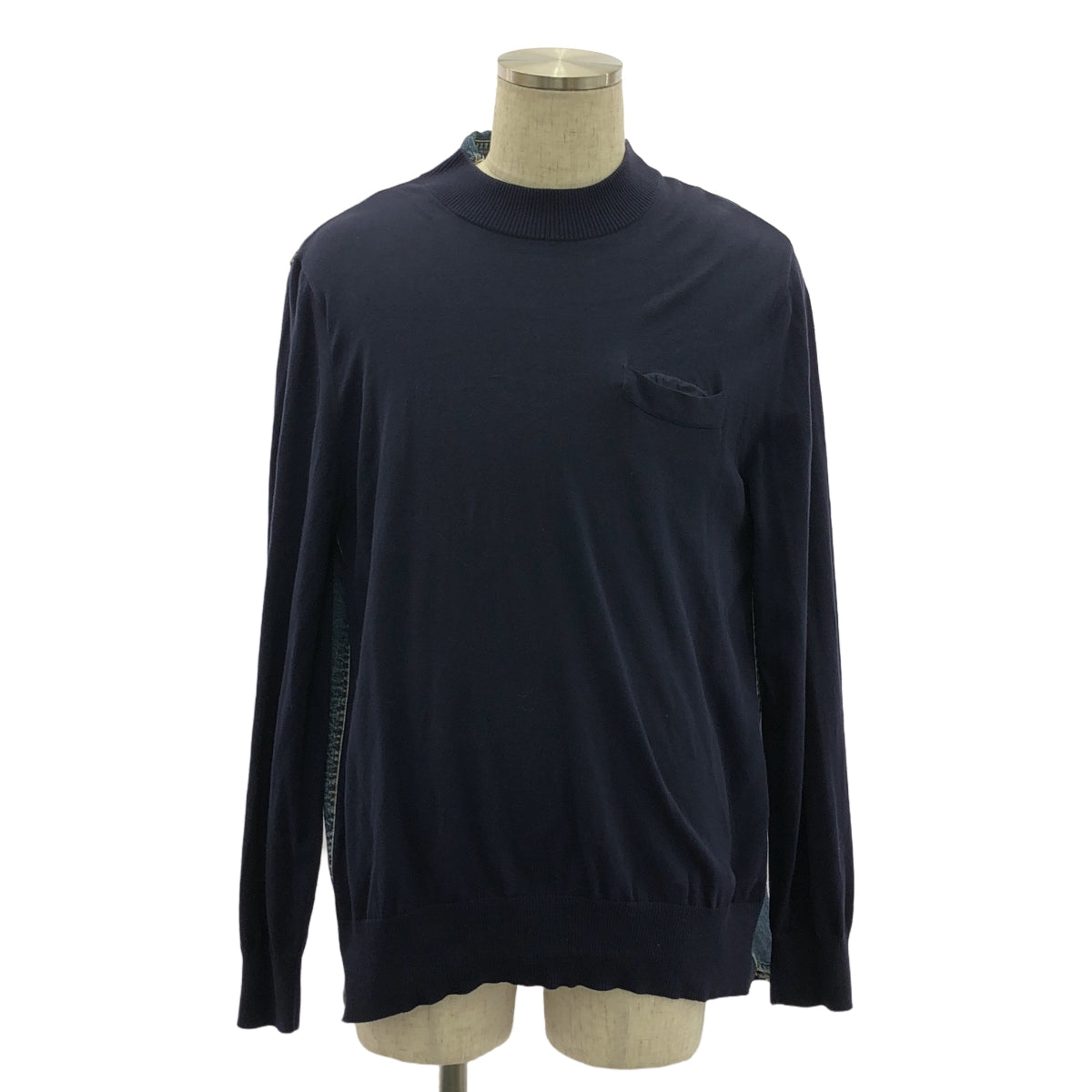 sacai / 사카이 | 데님 도킹 니트 풀오버 | 3 | 네이비/인디고 | 남성