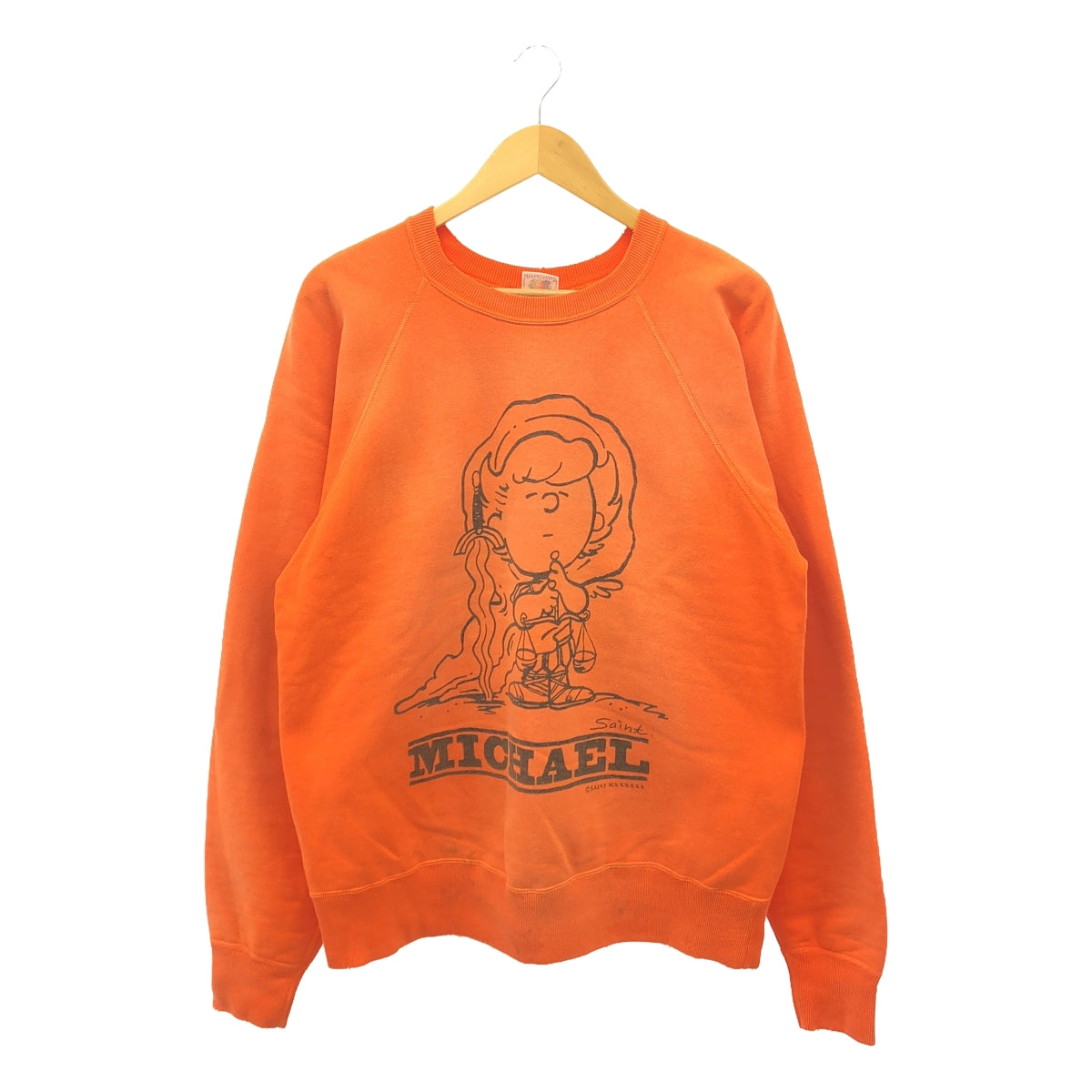SAINT MICHAEL Mxxxxxx / セントマイケル | 2023AW | コットン ヴィンテージ加工 プリント クルーネック スウェット | L | オレンジ | メンズ