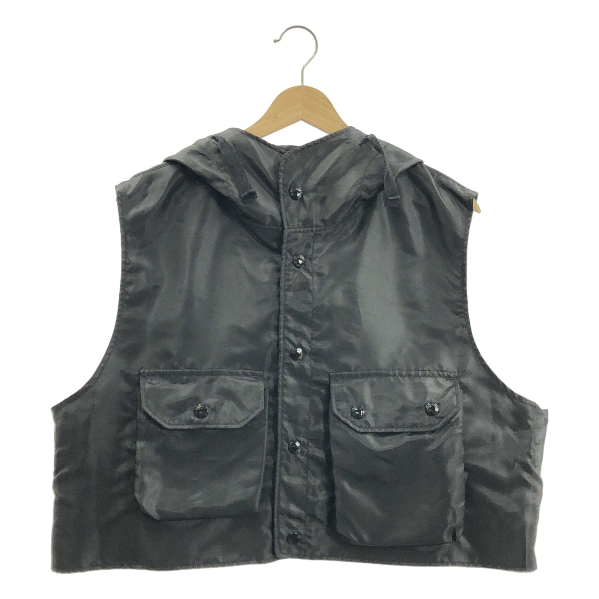 Engineered Garments / 엔지니어드 가멘츠 | 2023AW | HOODED SHORT VEST BLACK POLYESTER PILOT TWILL 푸드드 쇼트 베스트 | S |