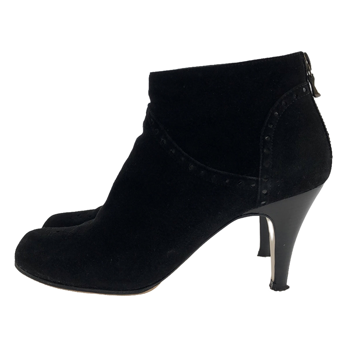 佩利科 | MISTRAL 80 絨面革徽章後拉鍊短靴高跟短靴 | 37 |黑色 |女性的