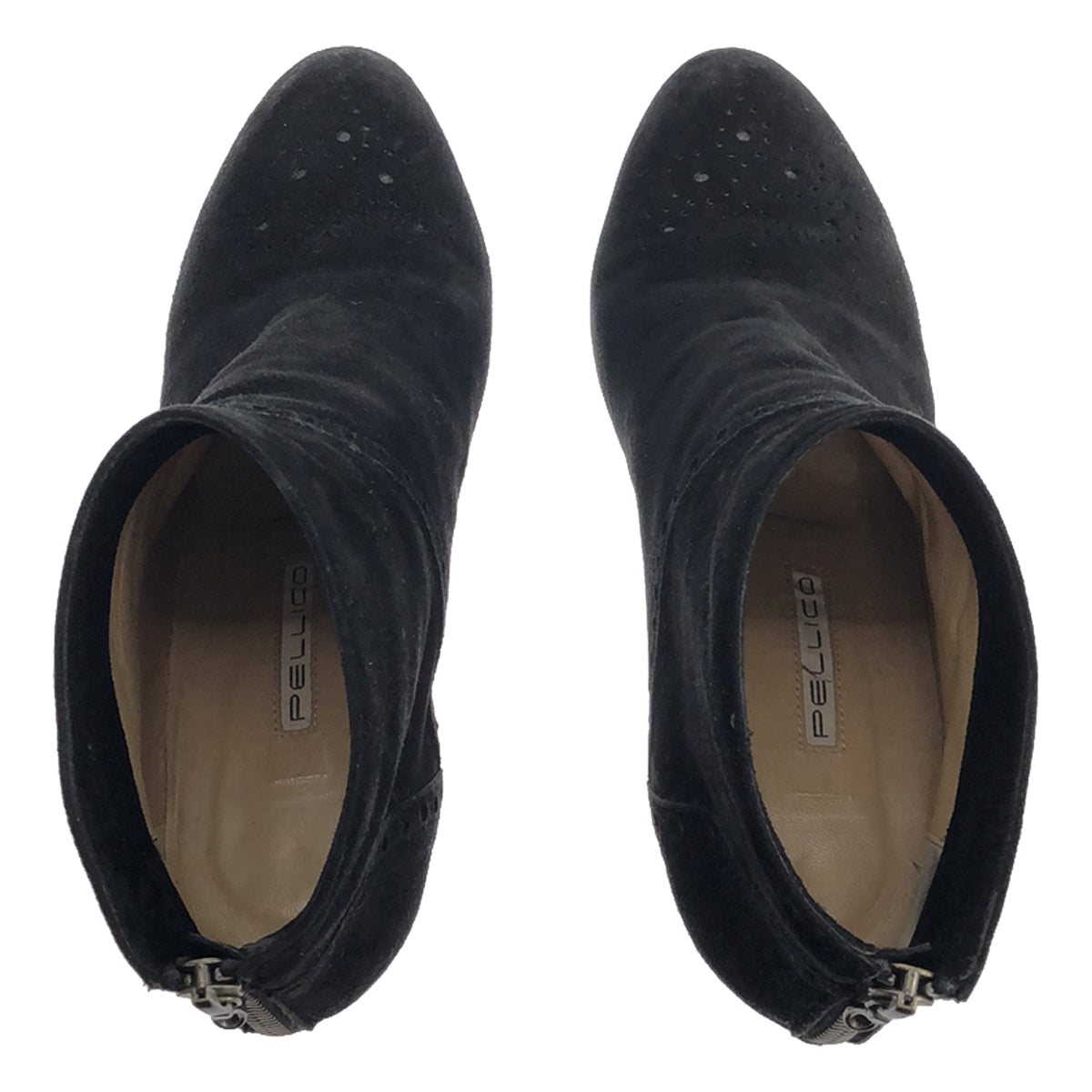 佩利科 | MISTRAL 80 絨面革徽章後拉鍊短靴高跟短靴 | 37 |黑色 |女性的