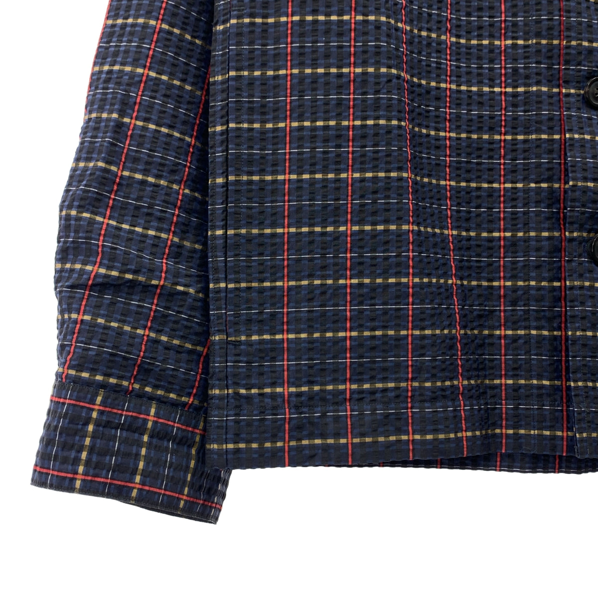 TOMORROWLAND | 真絲泡泡紗格紋拉鍊襯衫 | XS | 海軍藍 | 男款