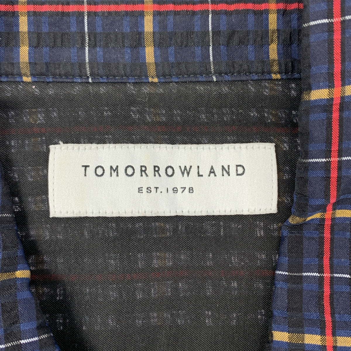 TOMORROWLAND | 真絲泡泡紗格紋拉鍊襯衫 | XS | 海軍藍 | 男款